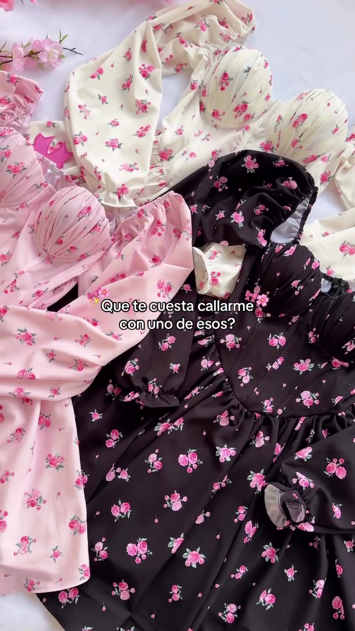 🌹 Vintage Rose Print Corset Dress – Romantic Puff Sleeve Cottagecore Dream 💕✨