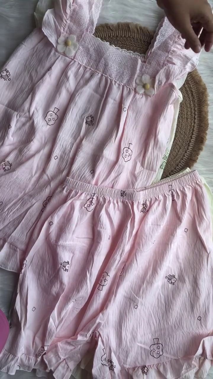 🌸 Blush Blossom Lounge Set – Cute Ruffle Top & Comfy Shorts Co-Ord 💕✨