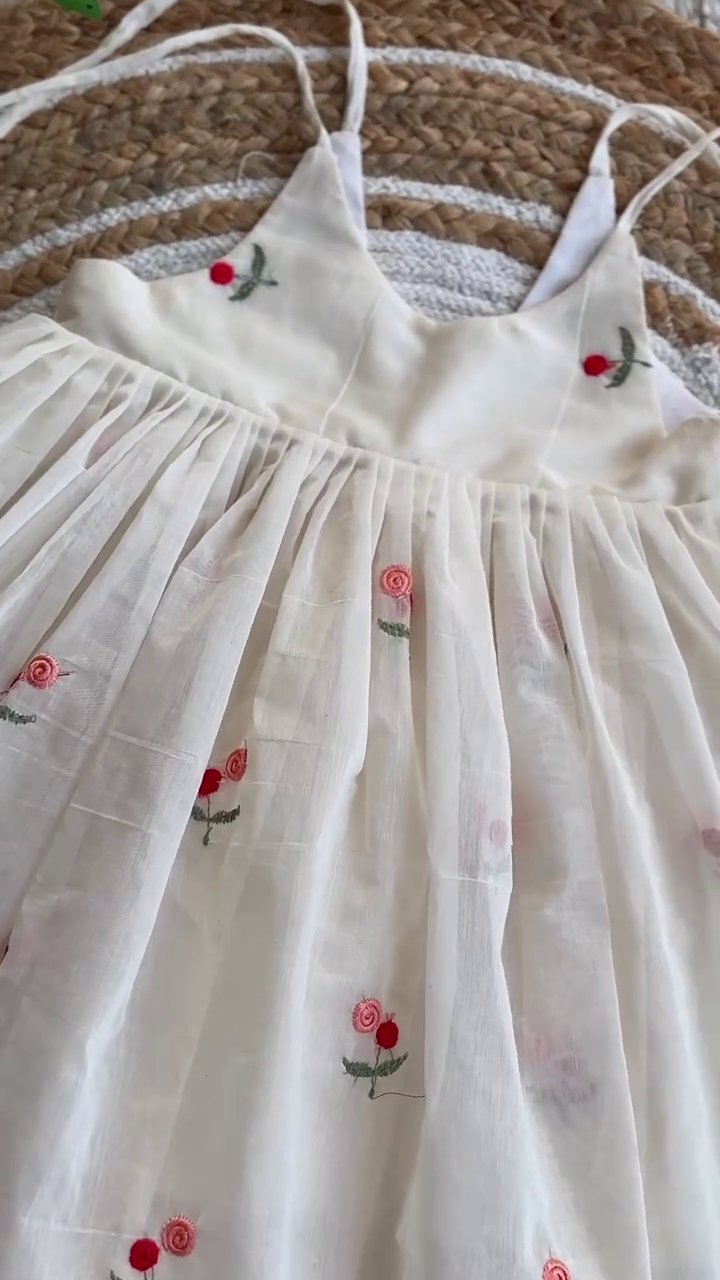 🤍 Little Rose Garden Dress – Delicate Embroidered Baby Doll Dress with Tie-Up Straps 🌹✨