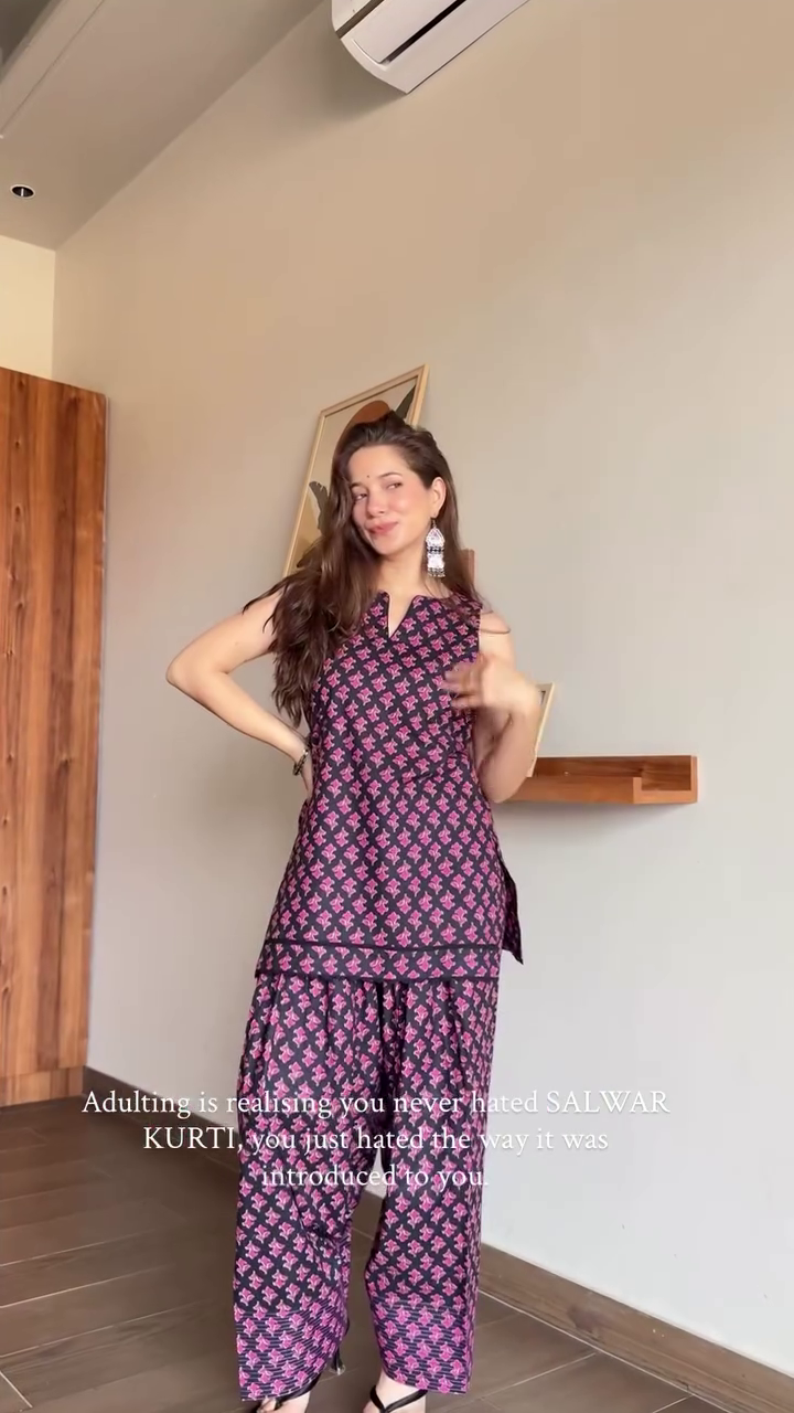 🖤 Midnight Minimal Salwar Co-Ord Set – Modern Chic Kurti & Pants Ensemble ✨