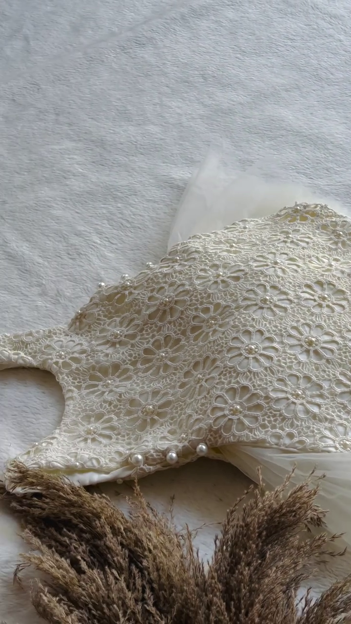 ✨ Ivory Pearl Bloom Lace Dress – Elegant Floral Party Wear 🌸🤍