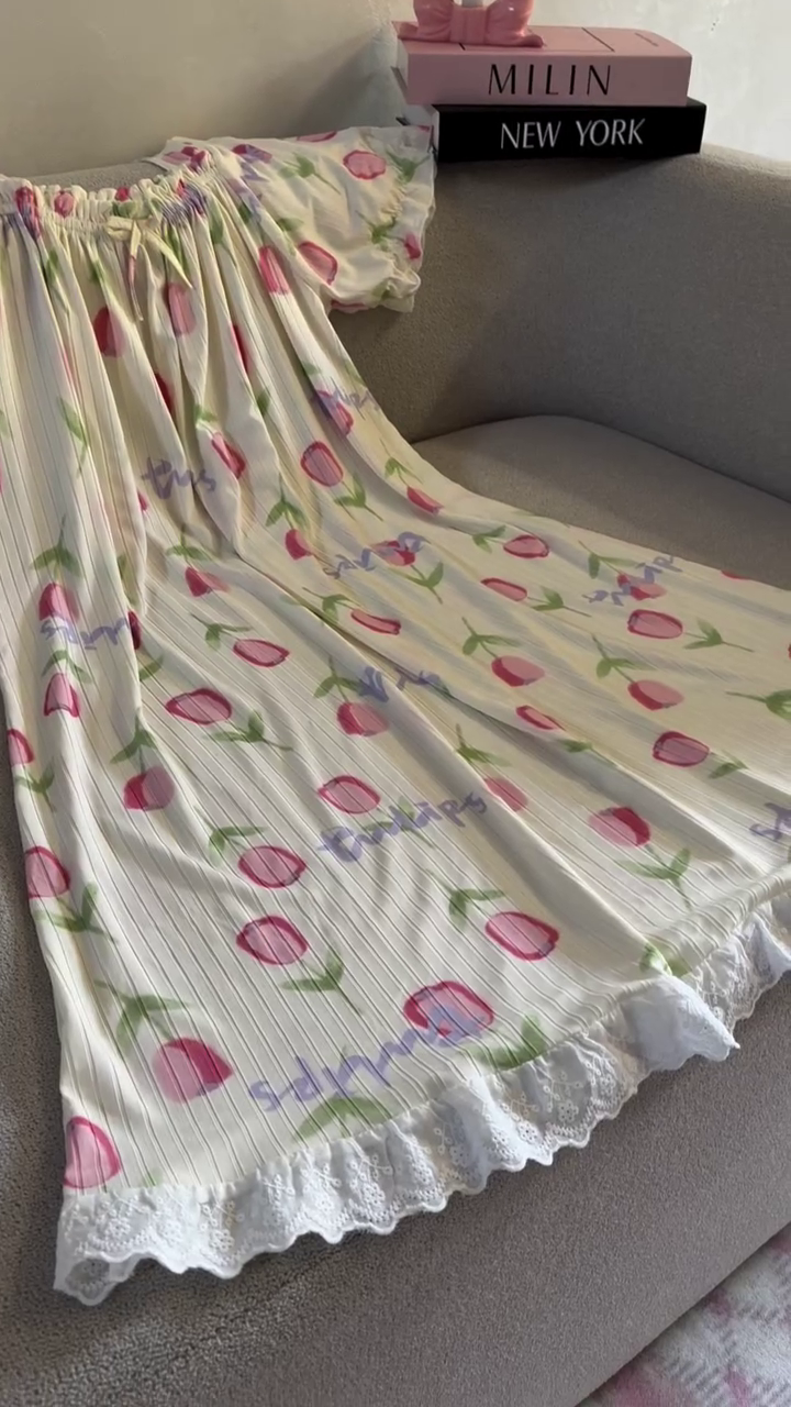 🍒 Cherry Blossom Pleated Maxi Dress – Sweet Aesthetic Summer Dress 🌸✨