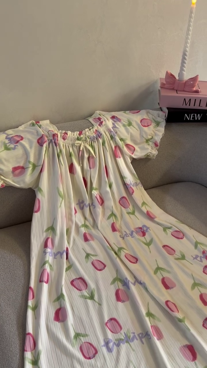 🍒 Cherry Blossom Pleated Maxi Dress – Sweet Aesthetic Summer Dress 🌸✨