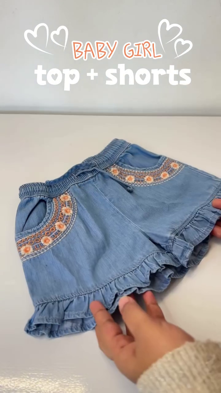🌼 Baby Girl Chic Co-Ord Set – Ruffle Top & Embroidered Shorts 💕✨