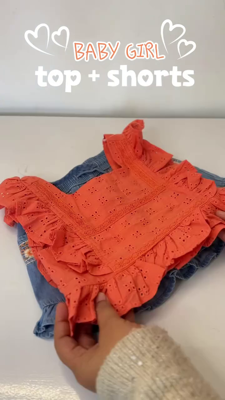 🌼 Baby Girl Chic Co-Ord Set – Ruffle Top & Embroidered Shorts 💕✨