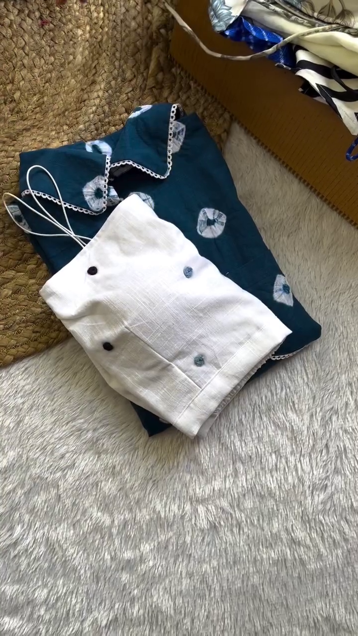 🌿 Elegant Ethnic Co-Ord Set – Minimal Chic Kurti & Top Combo ✨🤍💙