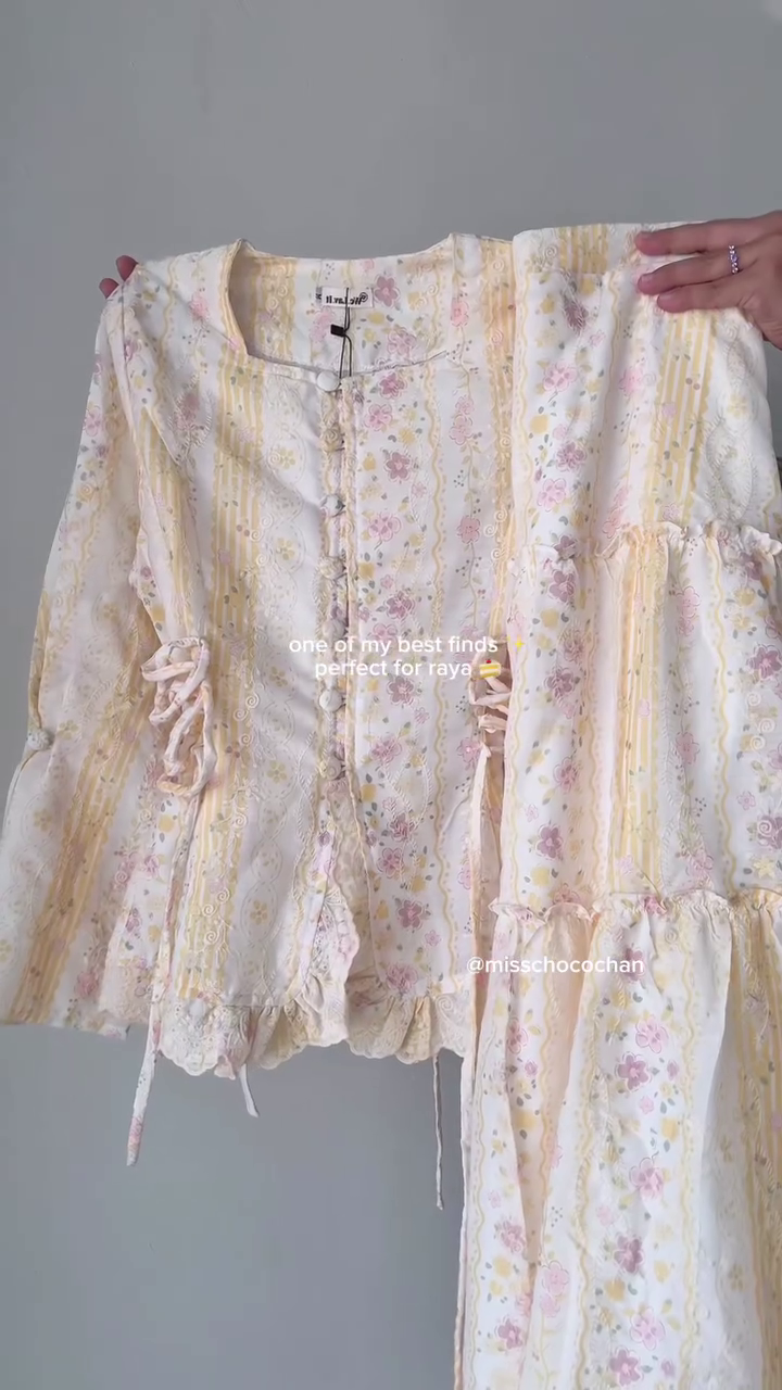 🌼 Soft Blossom Co-Ord Set – Pastel Floral Top & Skirt Outfit ✨🤍🌸