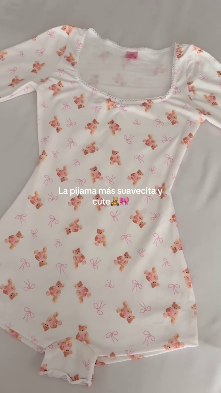 🧸 Cozy Teddy Dream Sleepwear – Ultra Soft Cute Night Dress ✨🤍🎀