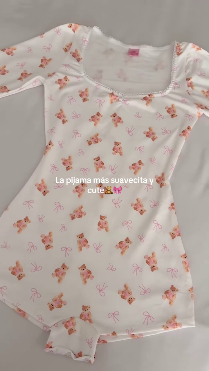 🧸 Cozy Teddy Dream Sleepwear – Ultra Soft Cute Night Dress ✨🤍🎀