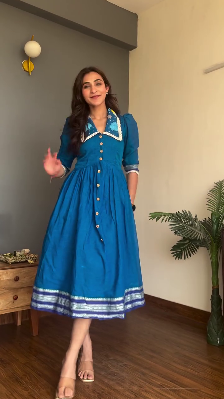 💙 Royal Indigo Button-Down Midi Dress – Vintage Inspired Everyday Elegance ✨👗