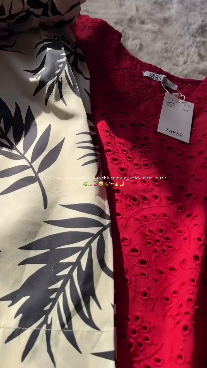 ❤️ Scarlet Chic Co-Ord Set – Embroidered Kurti with Printed Bottom ✨🌿👗