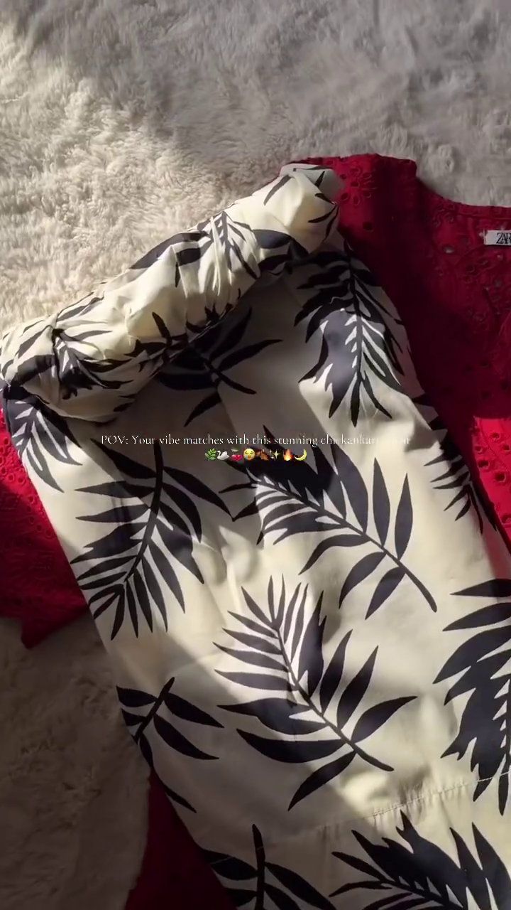 ❤️ Scarlet Chic Co-Ord Set – Embroidered Kurti with Printed Bottom ✨🌿👗