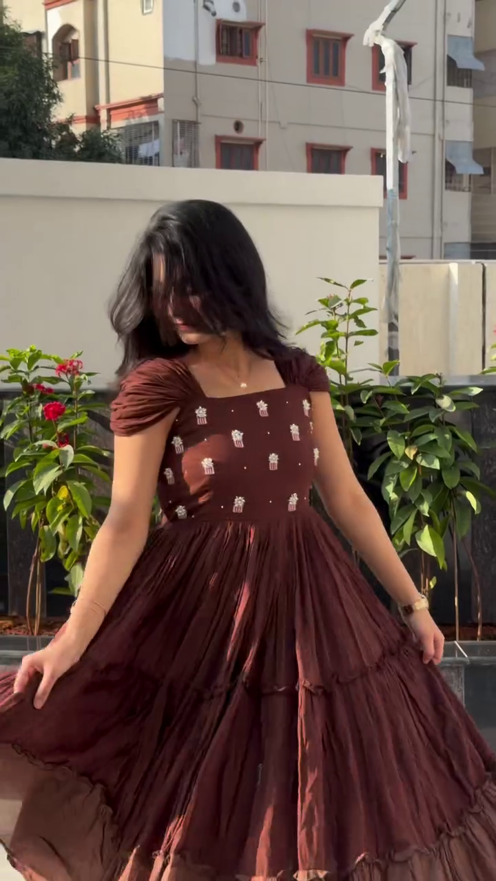 Royal Cocoa Tiered Maxi Dress ✨ | Elegant Flowy Embroidered Summer Gown