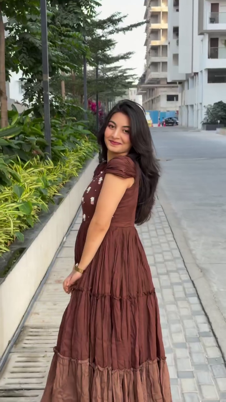 Royal Cocoa Tiered Maxi Dress ✨ | Elegant Flowy Embroidered Summer Gown