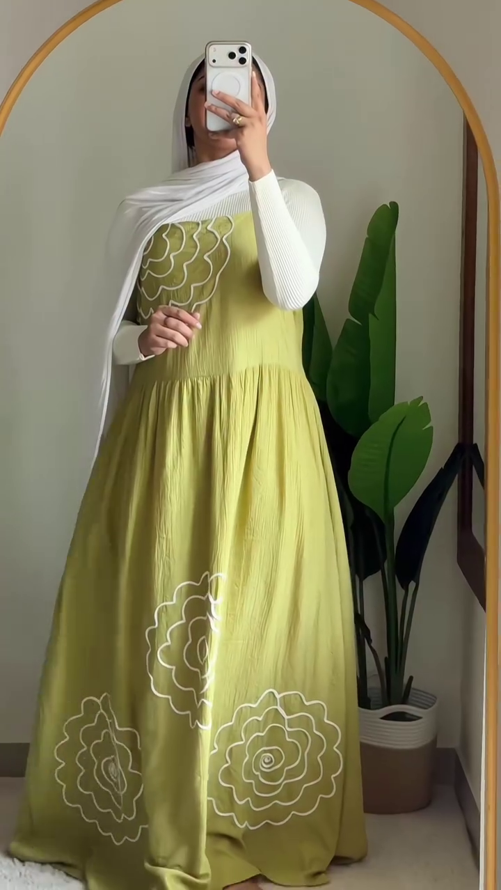 Olive Bloom Layered Maxi Dress 🌿 | Elegant Embroidered Pinafore Style Dress