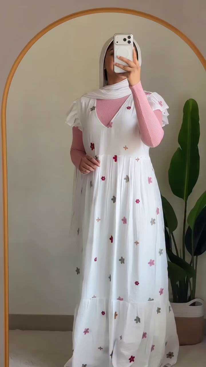 Blush Petal Layered Maxi Dress 🤍💗 | Soft Floral Embroidered Pinafore Set