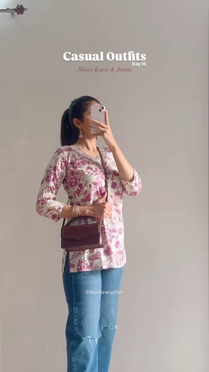 Blush Bloom Short Kurti 🌷 | Elegant Floral Casual Top for Everyday Style