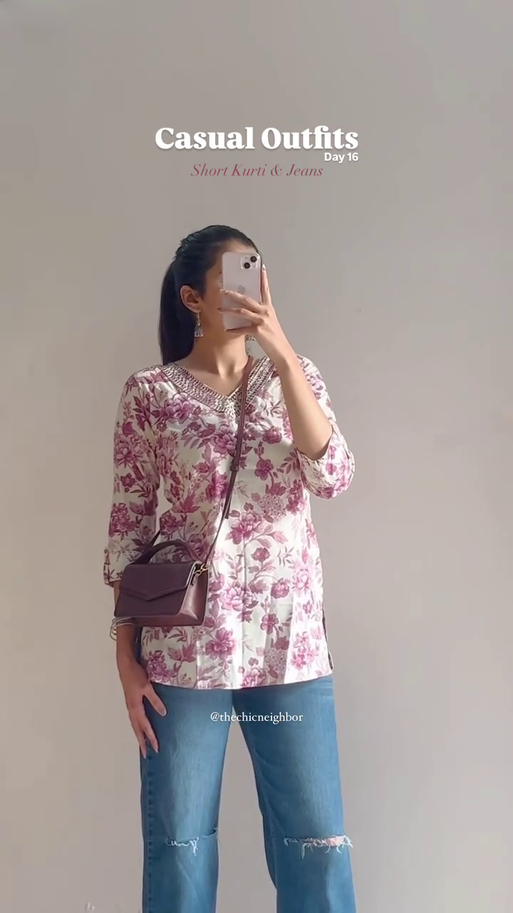 Blush Bloom Short Kurti 🌷 | Elegant Floral Casual Top for Everyday Style