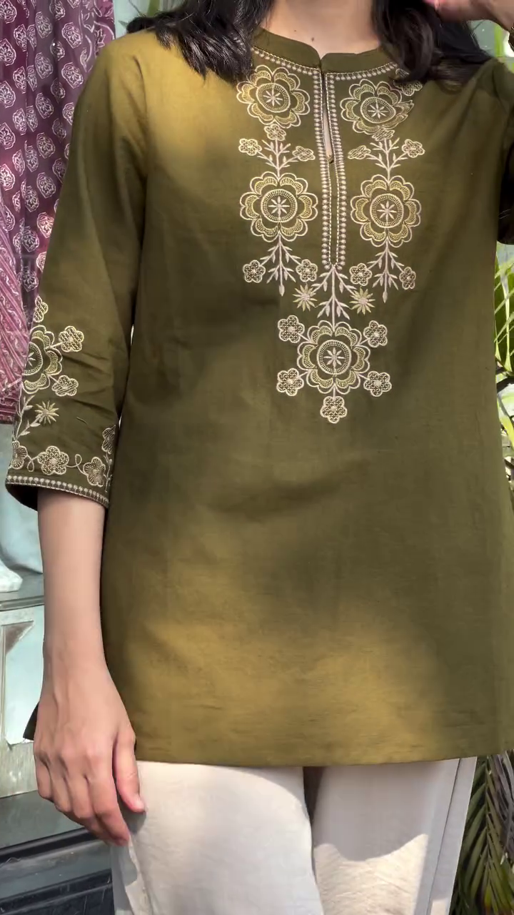 Olive Grace Embroidered Kurti ✨ | Elegant Minimal Ethnic Top