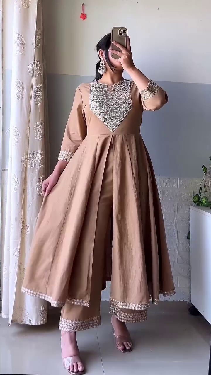 Sunset Radiance Anarkali Set ✨ | Ombre Festive Dress with Embroidered Yoke