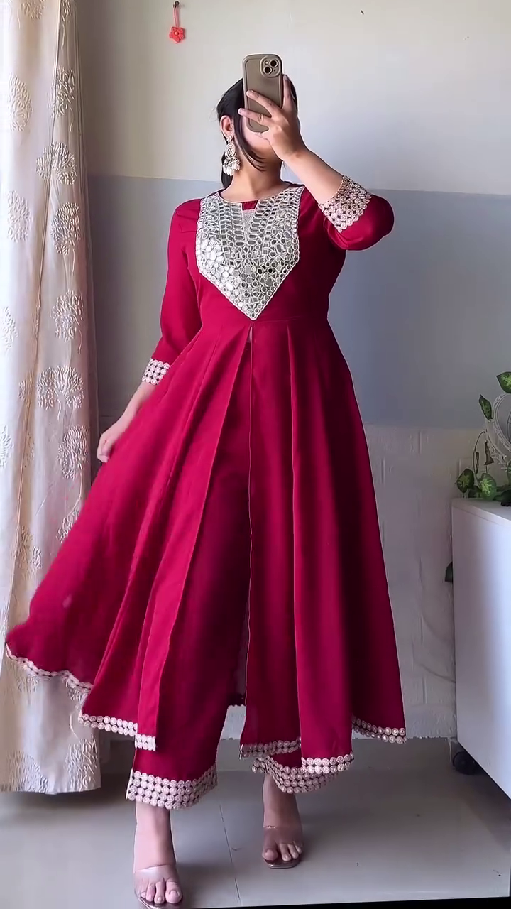 Sunset Radiance Anarkali Set ✨ | Ombre Festive Dress with Embroidered Yoke