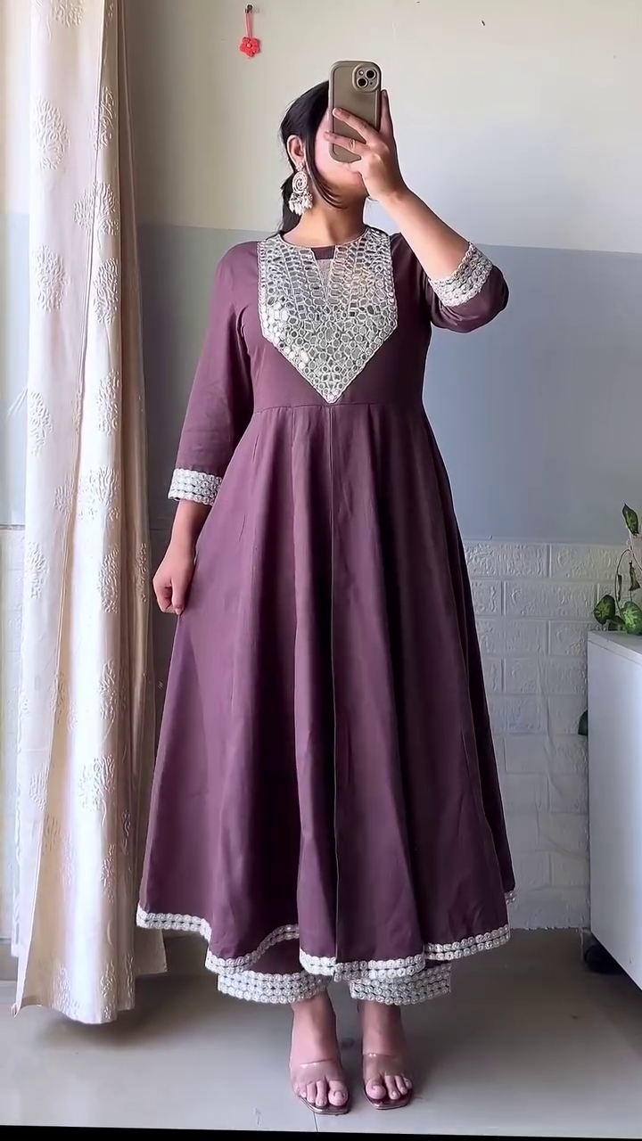 Sunset Radiance Anarkali Set ✨ | Ombre Festive Dress with Embroidered Yoke