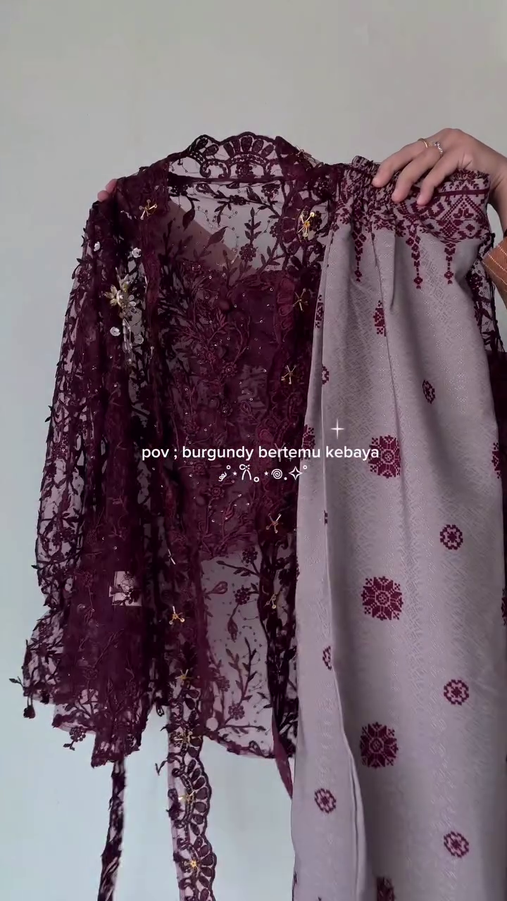 Royal Burgundy Lace Kebaya Set ✨ | Luxe Embroidered Ethnic Ensemble