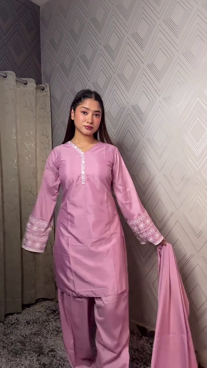 Royal Wine Grace Suit Set 🍷✨ | Embroidered Kurta, Palazzo & Dupatta Ensemble