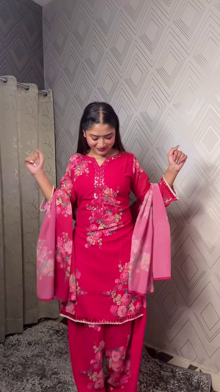 Royal Wine Grace Suit Set 🍷✨ | Embroidered Kurta, Palazzo & Dupatta Ensemble