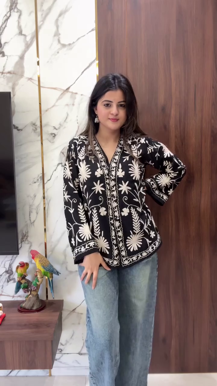 Midnight Bloom Embroidered Top 🌼🖤 | Statement Floral Boho Shirt