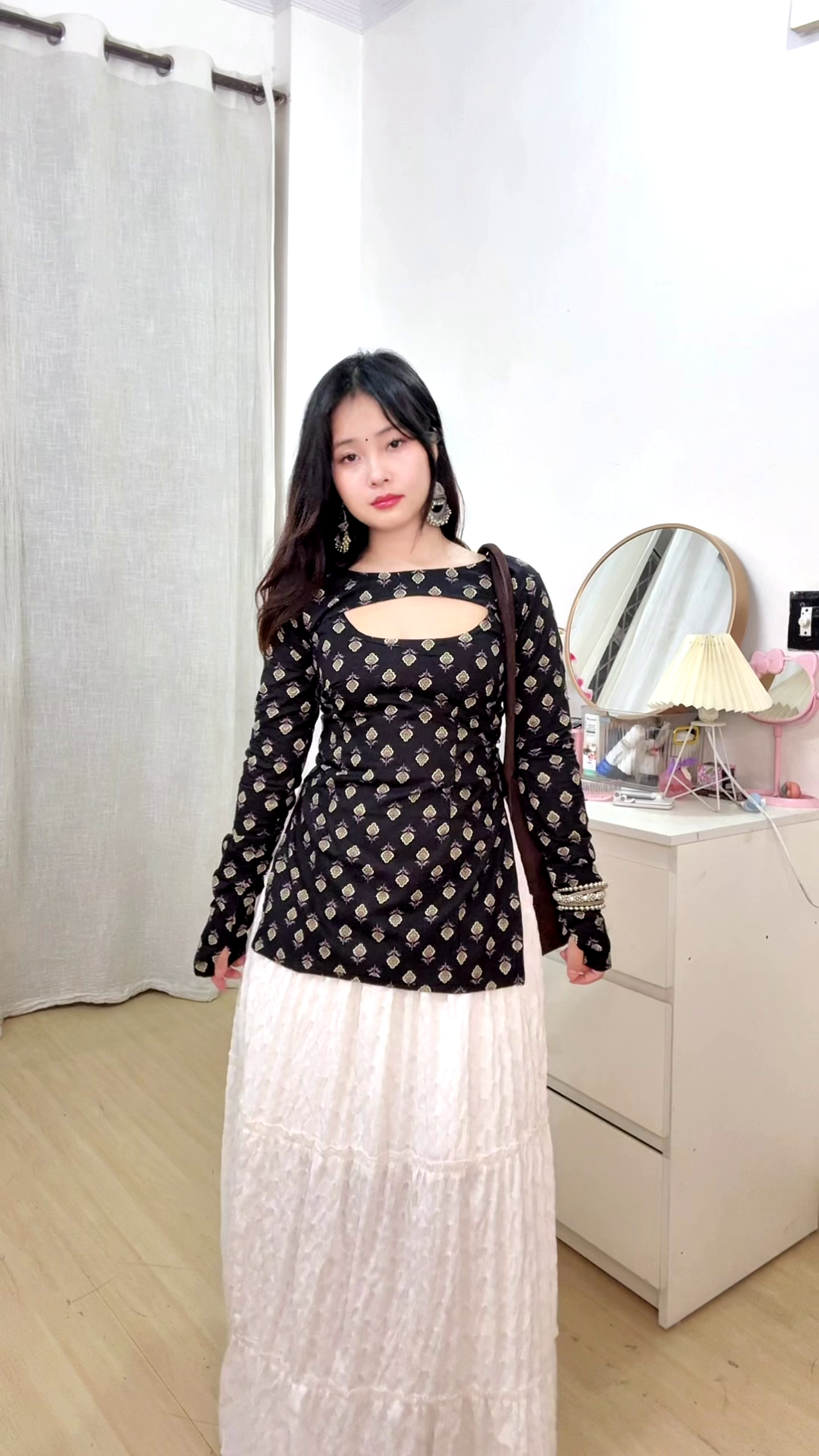 🤎 Cocoa Chic Peplum Top & Ivory Skirt Set – Minimal Elegance Redefined 🤎