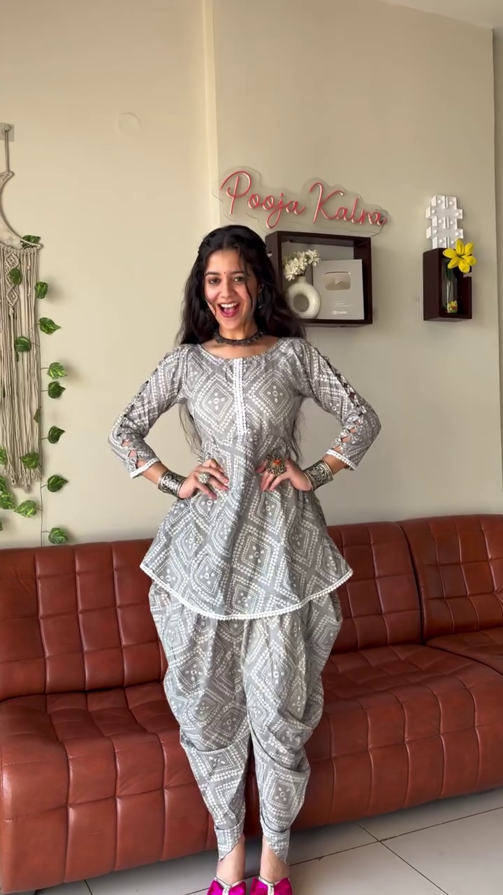Chic Ethnic Fusion Grey Dhoti Suit Set – Elegant Comfort with a Modern Twist 💫