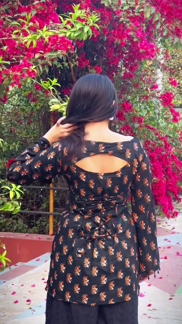 Elegant Black Printed Kurta with Flared Palazzo Set – Timeless Ethnic Grace 🖤✨