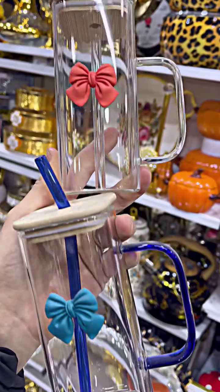 🎀 Blush Bow Glass Tumbler – Chic Aesthetic Hydration Bottle 💖✨