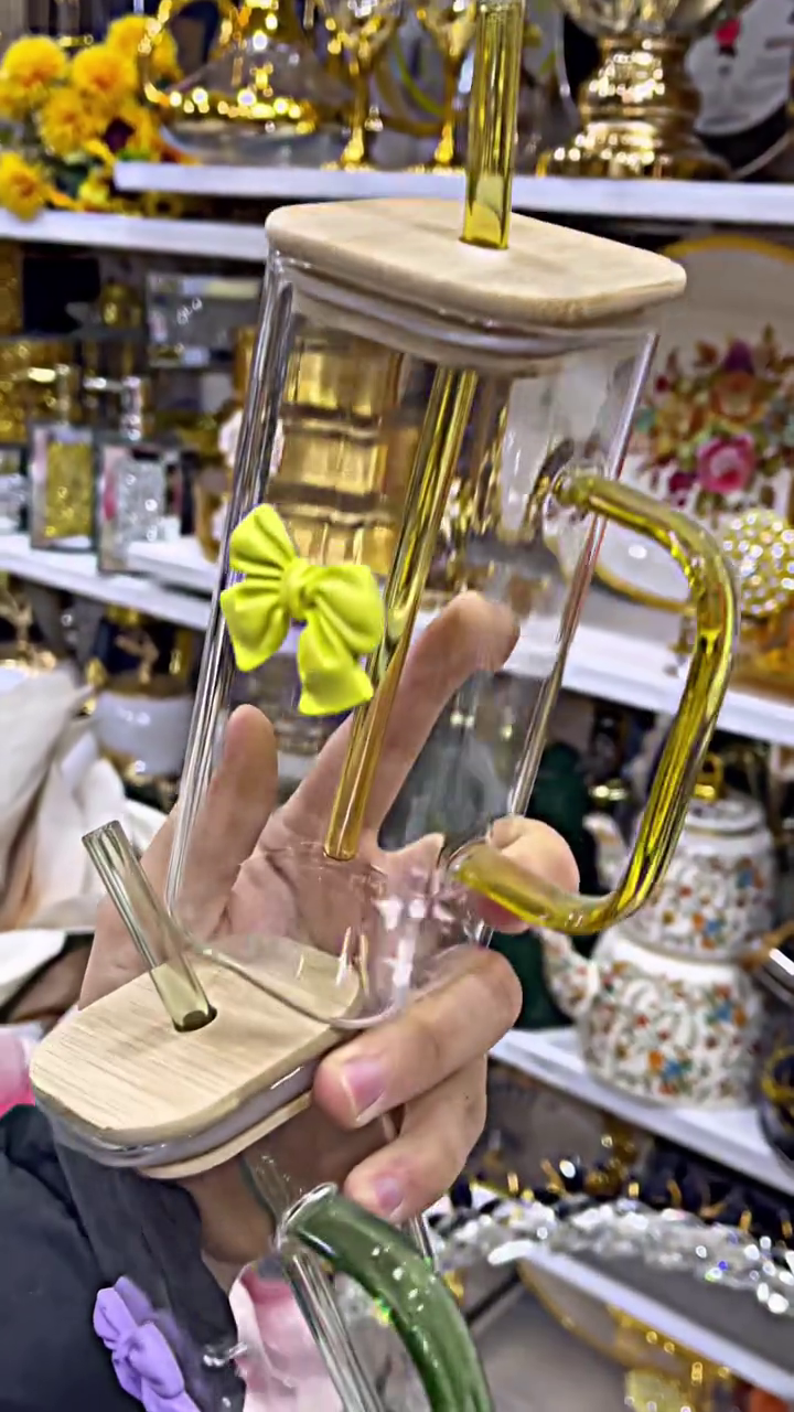 🎀 Blush Bow Glass Tumbler – Chic Aesthetic Hydration Bottle 💖✨