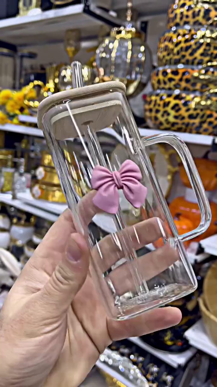 🎀 Blush Bow Glass Tumbler – Chic Aesthetic Hydration Bottle 💖✨