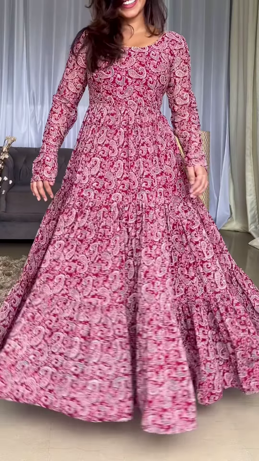 Floral printed tranding Gown Set With embroidery