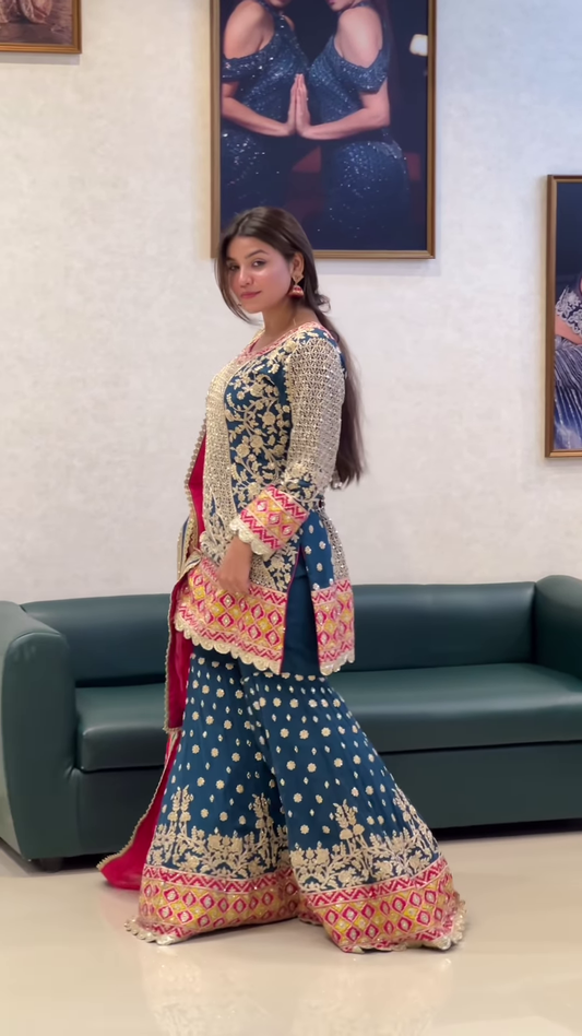 Rama Green Jacquard with Embroidery Sharara Suit Set